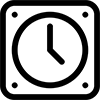 Icon of a clock with a square border, showing 10:10.